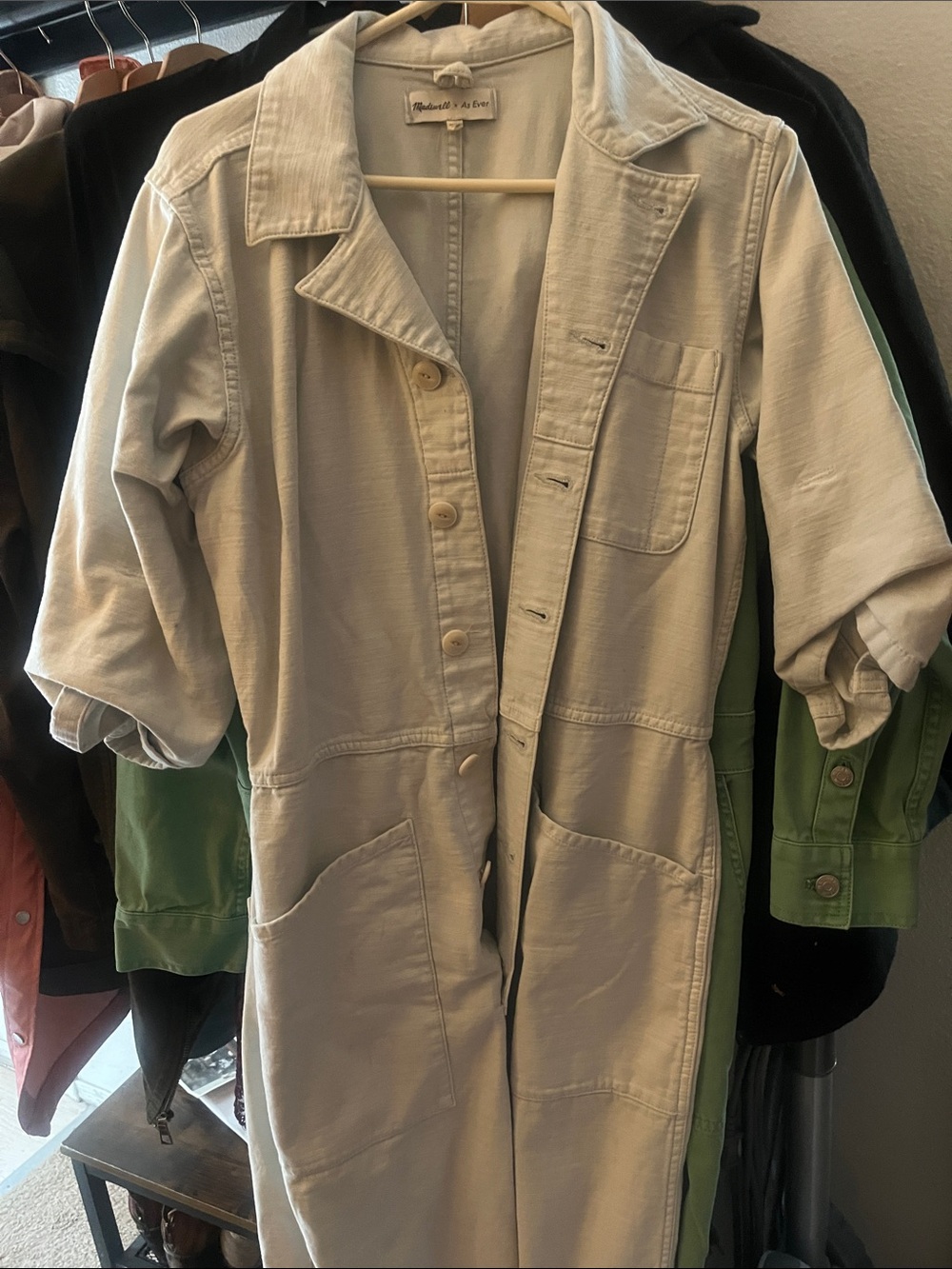 Light mint madewell Utility jumpsuit coveralls loose straight leg button up